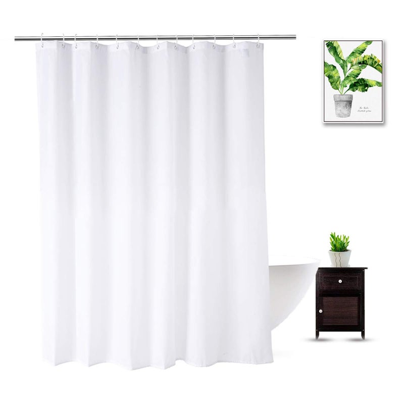 WellColor Extra Long Shower Curtain Liner 80 Inches Long, Heavy Duty Water Repellent Cloth Fabric Shower Curtains for Spa and Hotel Quality, Machine Washable, 72 x 80 Inch, White - Image 1
